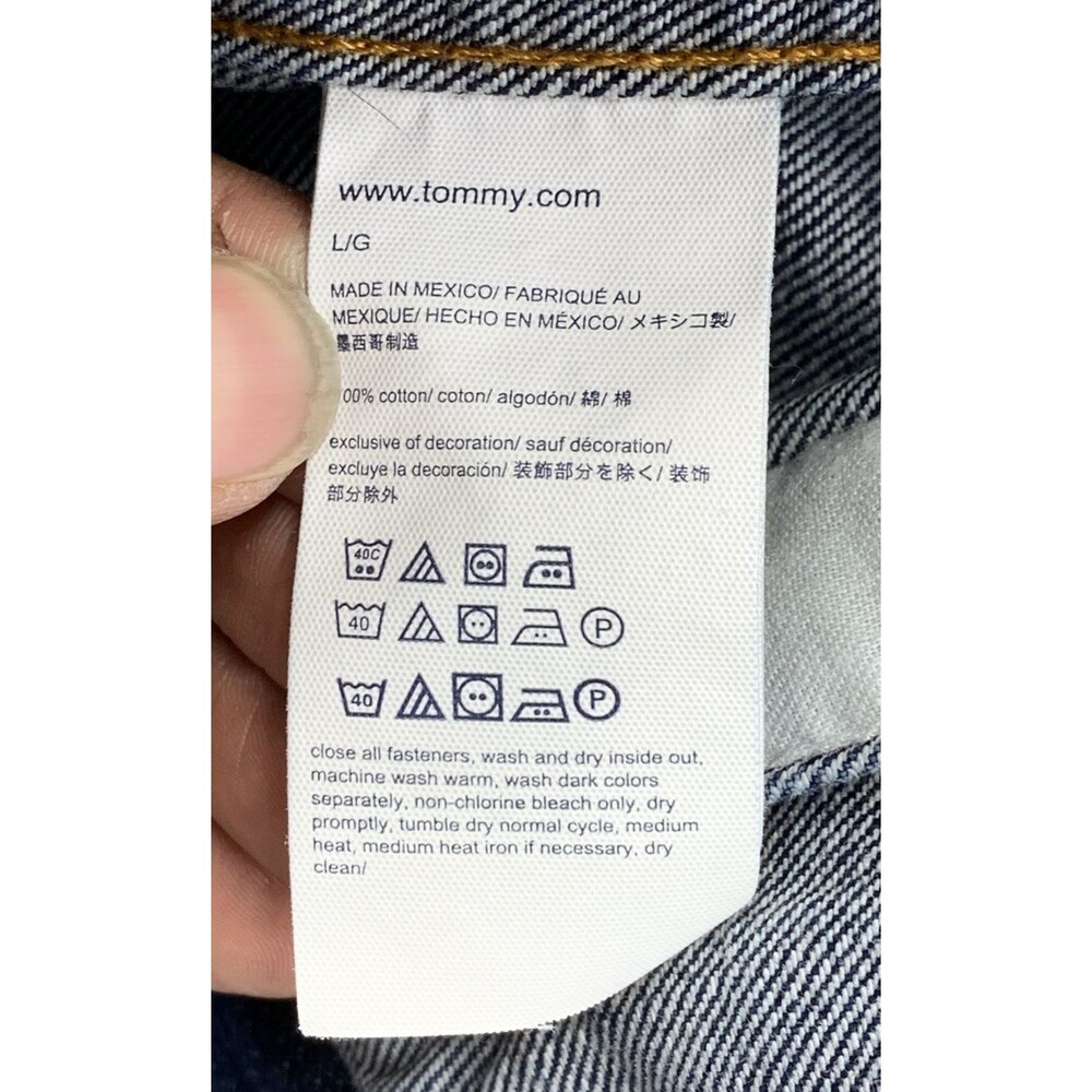 Tommy Hilfiger Denim Trucker Jacket Mens Distressed Blue Medium Wash Size Large - Picture 14 of 16